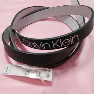 Calvin Klein Skinny Flat Strap Belt -Black/SilverL